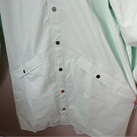 RAINS Jacket Long Mineral Green Casual Unisex Lightweight Hooded Neutral Pockets - Picture 6 of 16